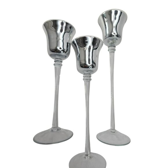 Silver Mercury Glass Candle Holders Stars Motif Varying Heights Set of 3 JJ3805 - Picture 4 of 11